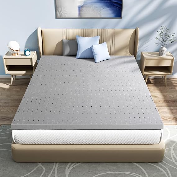 Maxzzz Memory Foam Mattress Topper- Charcoal Mattress Topper Twin 3 Inch Surmatelas Mousse Memoire Ventilated CertiPUR-US Breathable Ventilated Design Bed Topper