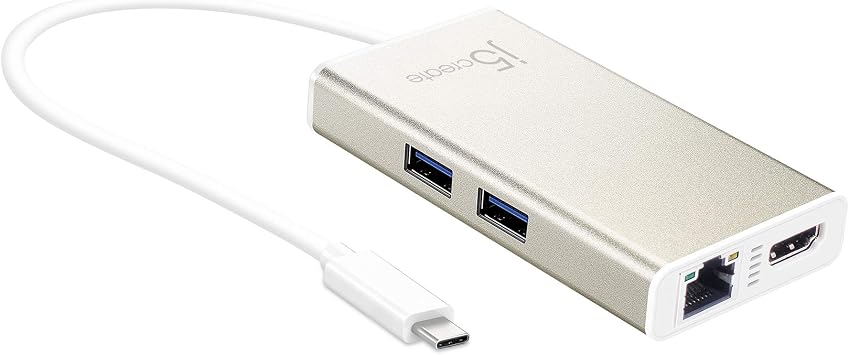 j5create USB C Hub Multi-Adapter Docking Station with HDMI 4K, 2X USB 3.1 SuperSpeed Ports, Ethernet, Power Delivery 2.0 (JCA374)