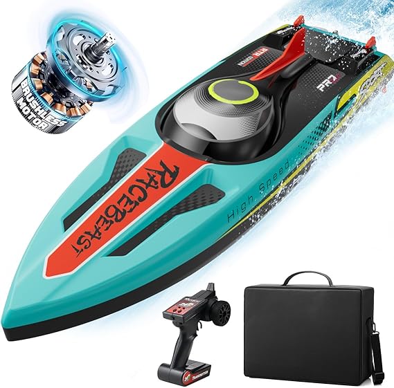 Brushless RC Boat 40+MPH, Remote Control Boats for Adults Kids, 19" Large | Racing Boat for Salt Water Lake River, Self-Righting, LED Lights, Fishing Function, Fast Speed, with Carry Bag