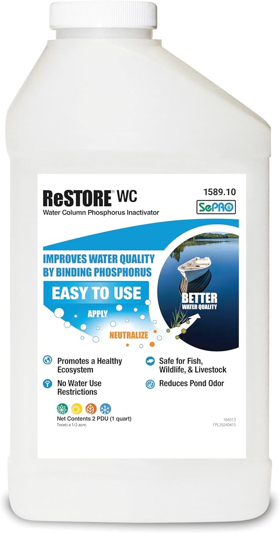SePRO Restore WC Phosphorus Inactivator - Phosphate Removal and Water Clarity Solution for All Water - Fish and Wildlife Safe - Easy DIY Use - No Water Restrictions