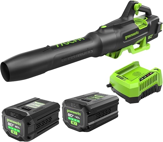 Greenworks 80V (770 CFM) Brushless Cordless Leaf Blower, 4.0Ah +2.0Ah Battery and Rapid Charger (Genuine Greenworks Battery / 75+ Compatible Tools)