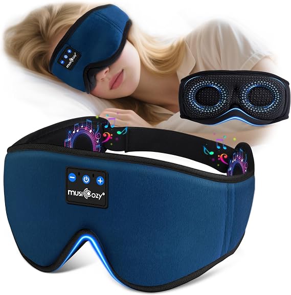 MUSICOZY Cooling Sleep Mask Headphones 3D 100% Blackout for Side Sleepers