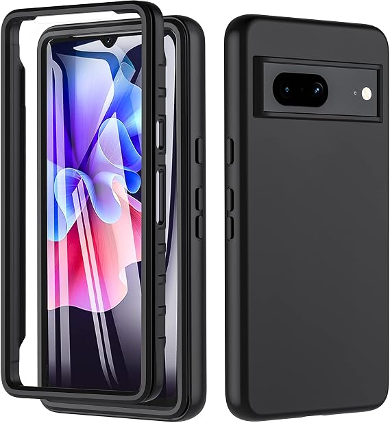 For Google Pixel 7 Case, Pixel 7 Case,[Military Grade Drop] 360° Full Body Liquid Silikon Rugged Bumper Case with Built-in 9H Screen Protector,Shoockproof Cover Phone case for google pixel 7 5G,Black