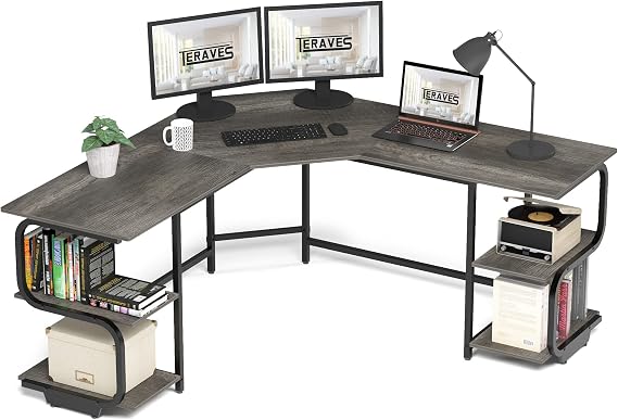 L Shaped Desk with Shelves,64.84" Large Gaming Corner Desk for Home Office