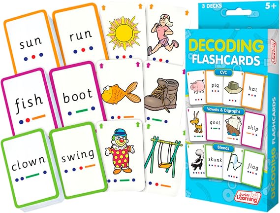 Junior Learning Decoding Flashcards - 162 Phonics Cards for Kids Ages 5+