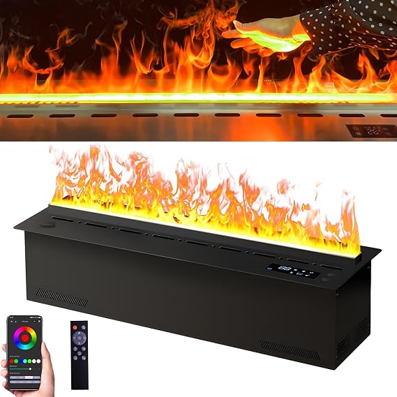 Atomized Fireplace, 3D Water Vapor Electric Fireplace with 64 Adjustable Flame Colors, Automatic Water Filling, App, Remote, Touch Control, Automatic Water Filling, 3mm Ultra-thin Panel(150cm/59inch)