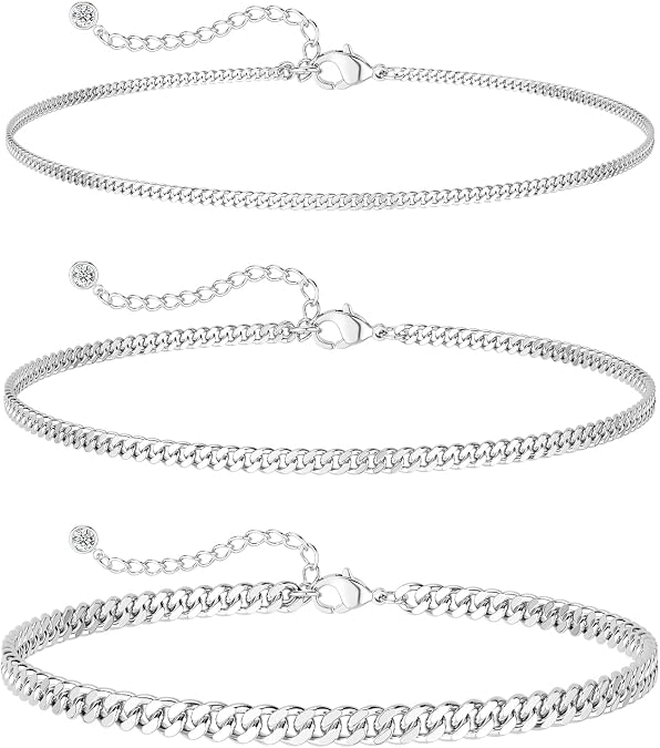 Silver/Gold Plated Layered Chain Bracelets Sets for Men Women Silver Rope Figaro Cuban Link Chain Bracelets Set Men Jewelry Gifts for Dad Boyfriend Husband