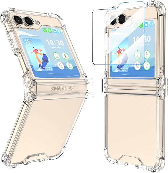 Designed for Galaxy Z Flip 5 Case with Hinge Protection & Tempered Glass Screen Protector for Samsung Flip 5 Full Cover Phone Protection Case Clear for Z Flip 5 - Clear