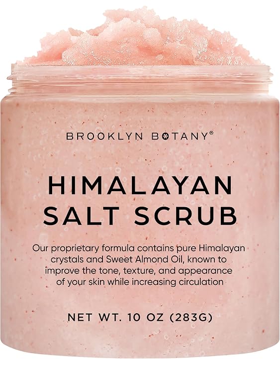 Brooklyn Botany Himalayan Salt Body Scrub - Moisturizing and Exfoliating Body, Face, Hand, Foot Scrub - Fights Stretch Marks, Fine Lines, Wrinkles - Great Gifts for Women & Men - 10 oz