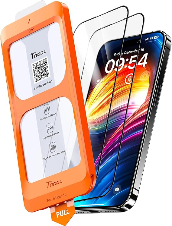 TOCOL for iPhone 15 Screen Protector, Instant Installation
