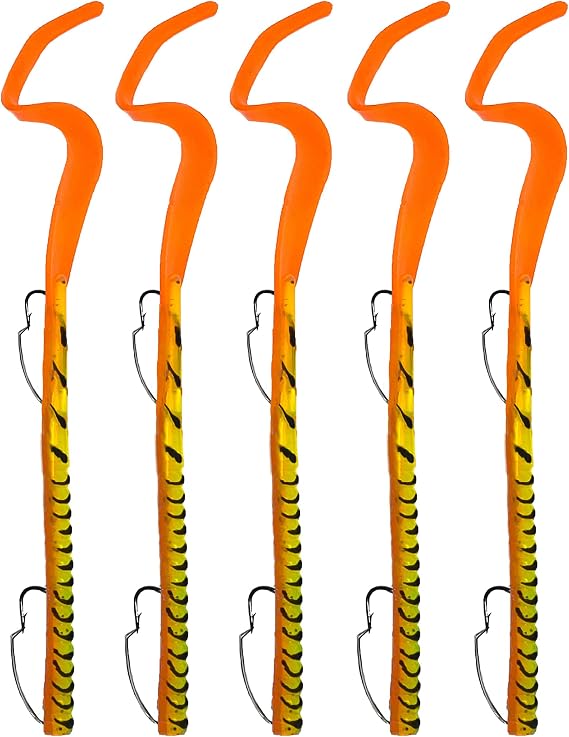 Fishing Lures Bass Set, 10" Pre-Rigged Weedless Swim Bait, Twister Tail Bass Fishing Lures, Extra Durable Soft Plastic Baits for Freshwater - 5 pcs Bass Baits and Lures Pack, Made in USA