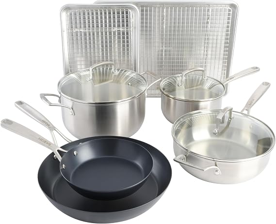 Babish 12-Piece Mixed Material (Stainless Steel, Carbon Steel, Aluminum) Professional Grade Cookware Set W/Baking Sheets
