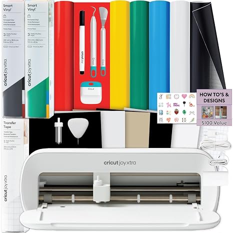 Cricut Joy Extra Cutting Machine and Smart Vinyl Bundle for Labels, Decals, and Custom Projects - Includes Rainbow Permanent Vinyl, Transfer Tape, Tools, and Design Guide