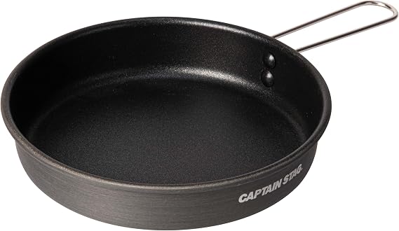 CAPTAIN STAG Outdoor Frying Pan, Pot with Foldable Handle, Foldable Mini Pan, 6.3 inches 16 cm, Black, Aluminum, Non-stick Coating, UH-4131