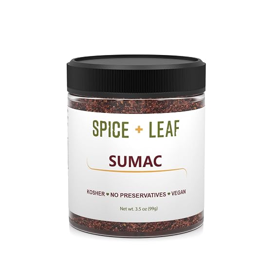 Premium Ground Sumac Spice by SPICE + LEAF - Vegan Kosher Preservative Free Red Middle Eastern Ground Herb, 3.5 oz.