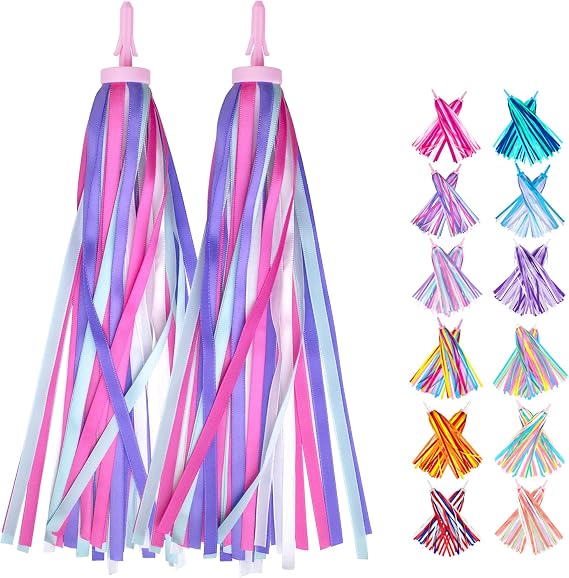 Bike Streamers Bike Tassels for Kids 1 Pair, Kids Bike Accessories Scooter Bicycle Tricycle Handlebar Streamers Handle Bar Grips Accessories for Girls and Boys