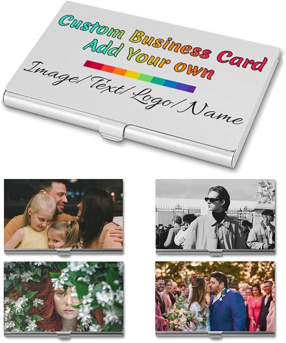 FGHJ Personalized Business Card Holder Custom Business Cards Design Your Own Text Photo Logo Ultra-Thin The Portable Metal Card Holder Carrier Pocket Best Gift for Father Brother Men