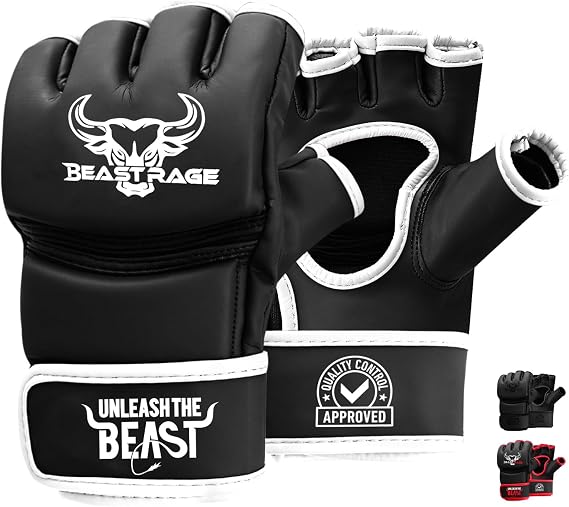 BEAST RAGE MMA Gloves for Men and Women,Martial Arts Mitts Grappling Sparring,Ventilated Palm, Vegan Leather, Cage Fighting, Muay Thai, Kick Boxing, Punching Bag, Boxing, Kickboxing