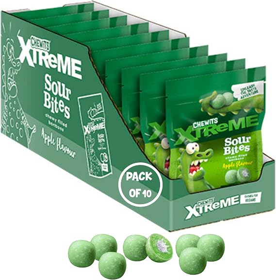 Chewits Xtreme Sour Apple Bites Multipack 10 Bags, Vegetarian