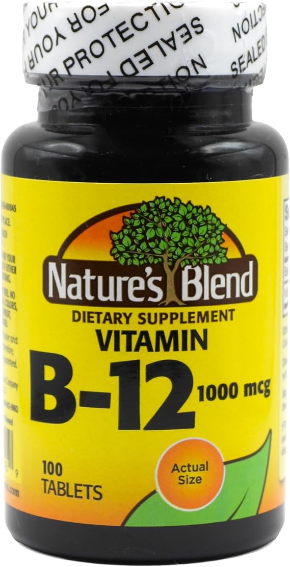 Nature's Blend Vitamin B-12 1000 MCG, 100 Tablets - Boosts Energy, Supports Nerve Health, Enhances Metabolism, and Promotes Red Blood Cell Formation