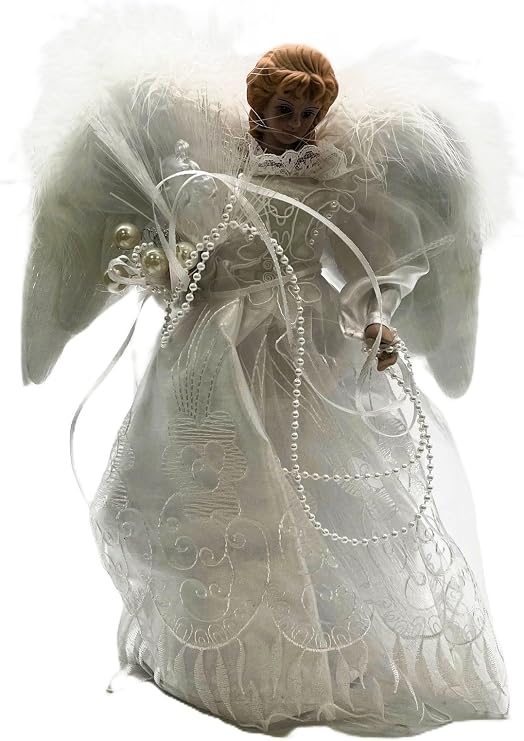 KSA 12" Lighted LED Fiber Optic White and Silver Angel Christmas Tree Topper