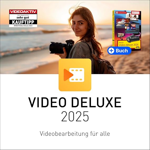 BUNDLE: MAGIX Video deluxe 2025 + BUCH - Videobearbeitung für alle Videobearbeitungsprogramm für Windows 10/11 PC 1 PC-Volllizenz für 2 Geräte [dvd_romsoftware_key_card]