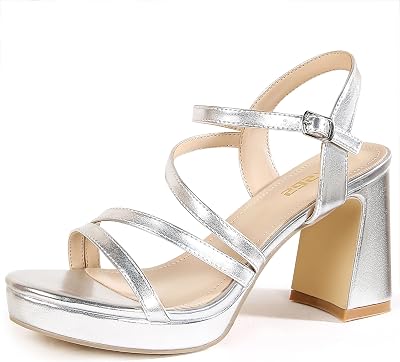 rsxses Platform Chunky Heels for Women Ankle Strap Heels Strappy Sandals with Open Toe Wedding Prom Bridal Women Dress Shoes