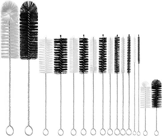 Bottle Brush,16 Pcs Straw Cleaners,Pipe Cleaning Brushes,Small Brushes for Cleaning,for Washing Narrow Neck Water Bottles Jars Teapot Spout Coffee Machine Tube(White&Black)