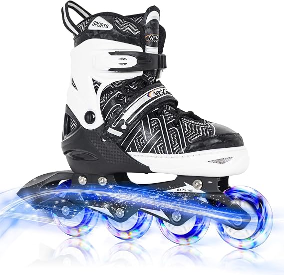 Nattork Adjustable Inline Skates for Kids Boys & Girls, Blue Black Red with Light up Wheels, Youth Blade Roller Skating for Beginners Ages 3-15