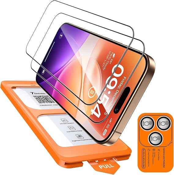 TOCOL 2+1 Pack for iPhone 16 Pro Max Screen Protector+Camera Lens Protector