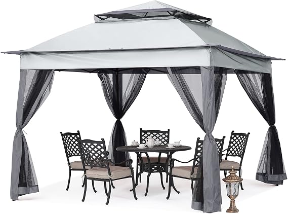 MASTERCANOPY Patio Gazebo Outdoor Pop Up Gazebo with Mesh Walls (11x11,Dark Gray)