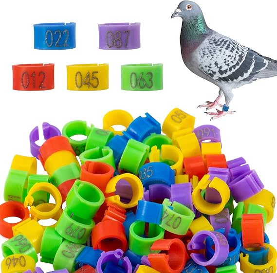 MEWTOGO 0.3in 100 Pcs Numbered Bird Pigeons Leg Identification Bands | Openable Reusable Readable 1-100 Poultry Leg Rings for Bantam Finch Dove Lovebird Coturnix Quail