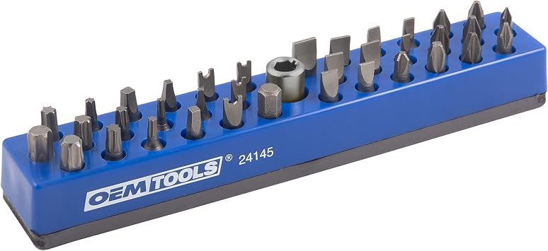 OEMTOOLS 24145 36 Piece Magnetic Hex Bit Holder, Hex Bit Organizers, Magnetic Organizer Mounts to Metal Surfaces, Non Marring Hex Bit Storage, Blue
