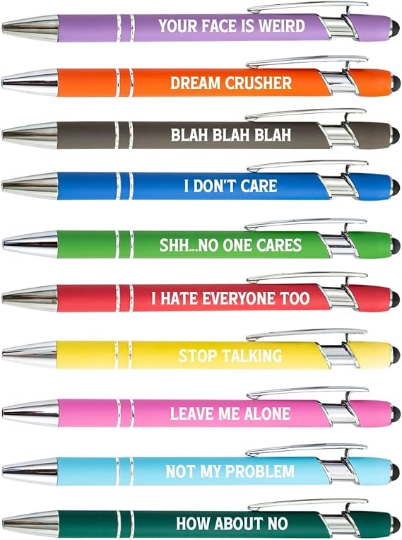 10 Pcs Funny Pens For Work Colleagues With Stylus Tip 2 In 1 Ballpoint Pens For Women Office Gifts,1mm Black Ink Pens Multipack（10pcs-A）