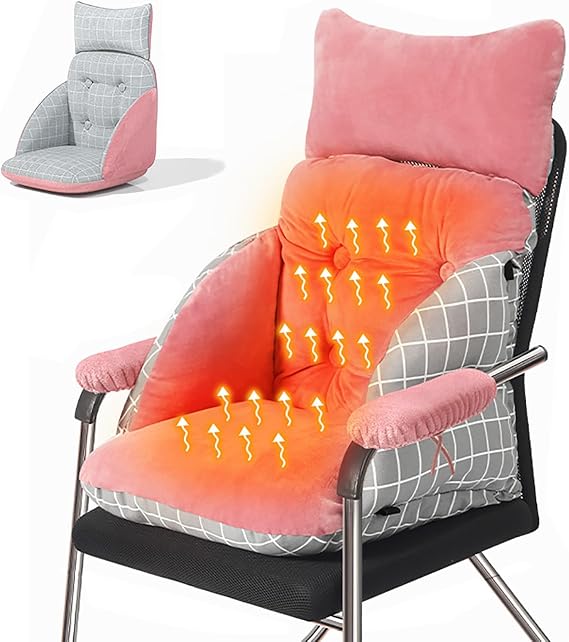 Heated Seat Cushion, USB Powered, Back and Seat Cushions, 4 Temperature Levels, Timing Function, Chair Heating Pad, Seat Warmer(Pink)