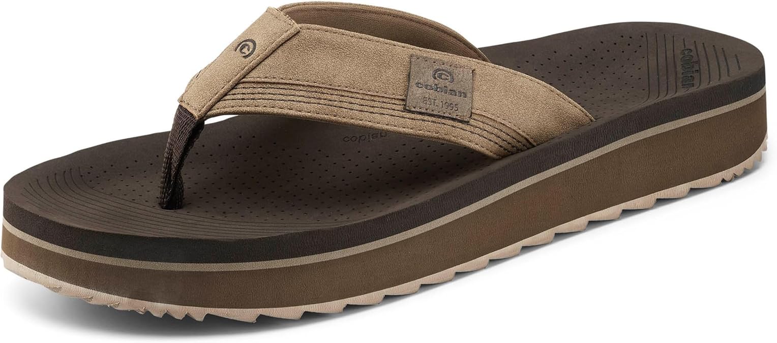 Cobian Mens Roca Rise Synthetic Leather Strap Flip-Flop Sandals