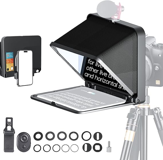 LENSGO 9.7 Teleprompter for Camera iPad Tablet Smartphone w/Remote Control, APP Compatible with iOS & Android System for Online Teaching Vlogger Live Streaming Interview, Fold in One Sec