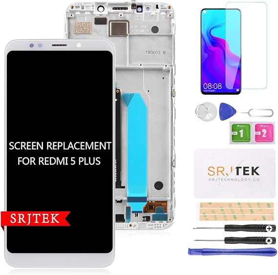for Xiaomi Redmi 5 Plus Screen Replacement-LCD Touch Screen Digitizer Glass Assembly with Frame for Redmi 5 Plus LCD Display 5.99" White
