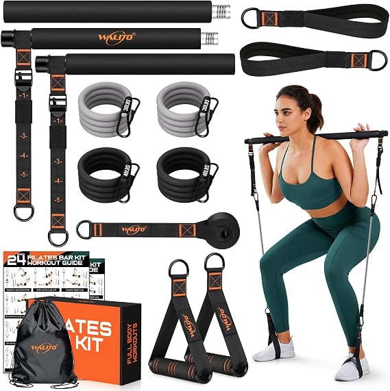 Pilates Bar Kit with Resistance Bands, Workout Equipment for Legs, Hip, Abs