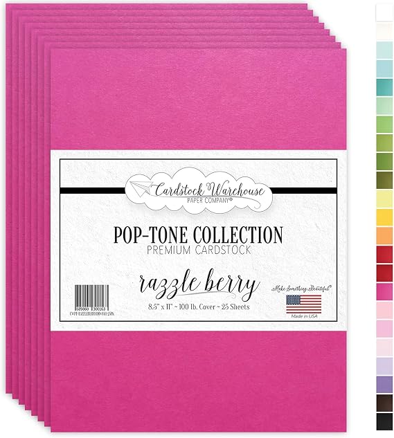 Cardstock Warehouse Pop Tone Razzle Berry Pink Cardstock Paper 25 Sheets, 8.5 x 11" - 100 lb / 270 GSM Premium Pink Card Stock for Die-cutting, Crafts, Printing, Card Making and DIY Projects