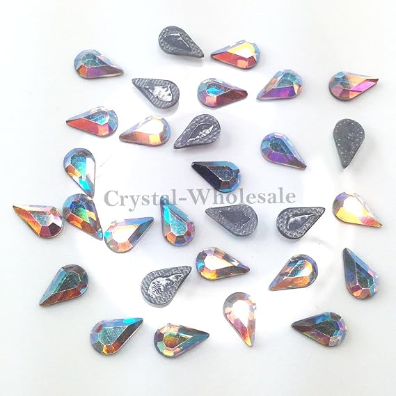 Austrian Crystal AB 2300 Teardrop 8x4.8mmFlatbacks Iron on HOTFIX Nail Art | 12 pcs rainbow multicolor rhinestones glue diy glass diamond resins gemstones beads jewelry Embellishment Made in Austria