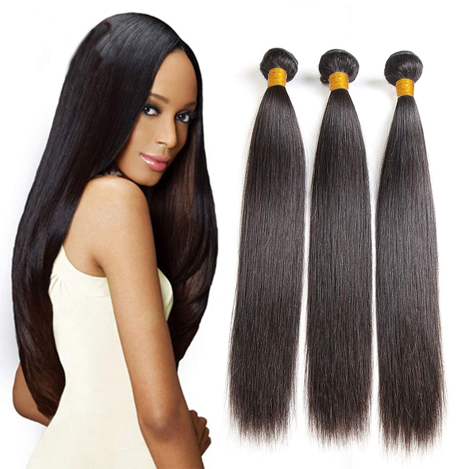 Brazilian Bundles Straight Long Weave Hair Human Bundles Thick And Soft Hair Natural Black Color 8a Grade No Smell Tangle Free Unprocessed Virgin Hair 16 18 20 Inch