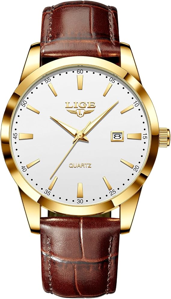 LIGE Men's Watches Waterproof Quartz Wrist Watch Stainless Steel Men's Watch with Date Business Black Leather Strap Wrist Watch for Men