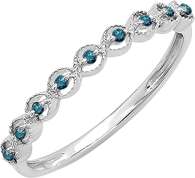 Dazzlingrock Collection 0.10 Ctw Natural Round Blue Diamond 9 Stone Minimalist Stackable Wedding Ring for Women in 925 Sterling Silver