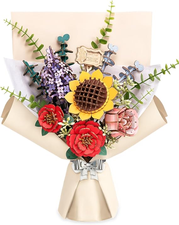Rowood 3D Puzzles for Adults,DIY Wooden Flower Bouquet Building Set Craft Kit,Artificial Flower Botanical Collection,Mothers Day/Valentine's Day/Christmas/Birthday Gift for Women/Mom-TW01H