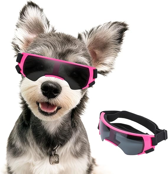 Dog Goggles for Small Dog Doggy Goggles with Adjustable Straps Windproof Eye Protection Pet Sunglasses Anti-UV Doggie Sunglasses to Small Breed, Pink