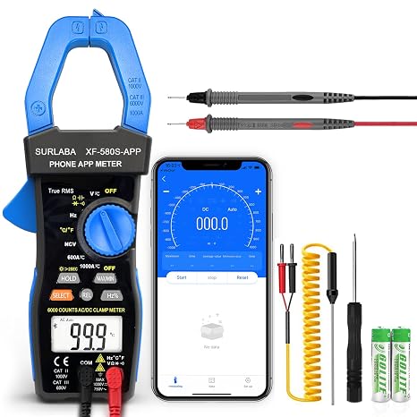 Bluetooth Clamp Meter, Digital Multimeter TRMS 6000 Count APP Connection