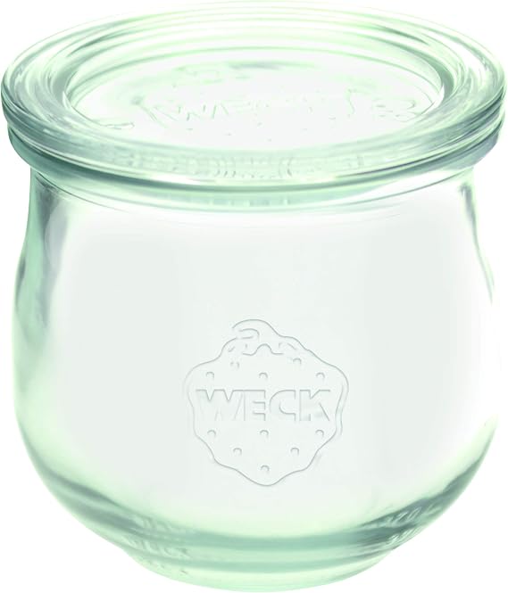WECK 58309 Tulip Shape #746 370 ml Set of 6 with Clips and Rubber Lids, Diameter 80 mm, Preserving Jars, Dessert Jars