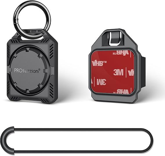 PROfezzion Secure Air Tag Holder with Key Ring, 3M Adhesive Mount & Strap