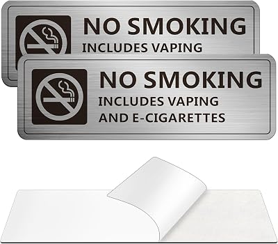 No Smoking Signs, 2 Pack Self-adhesive No Smoking Signs for Business, 7 x 2 Inch Metal Signage for Home House Restaurants and Hotels Brushed Nickel, 7 x 2